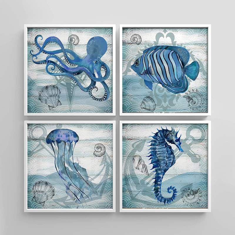 SIGNLEADER Octopus/Clownfish/Jellyfish/Sea Horse Nautical Blue Rustic